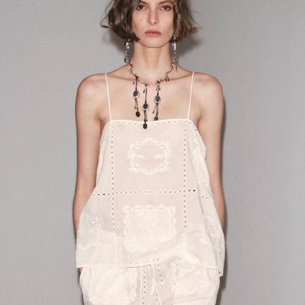 Zara Zw Collection Cream Embroidered Beaded Lace Top - Picture 1 of 10